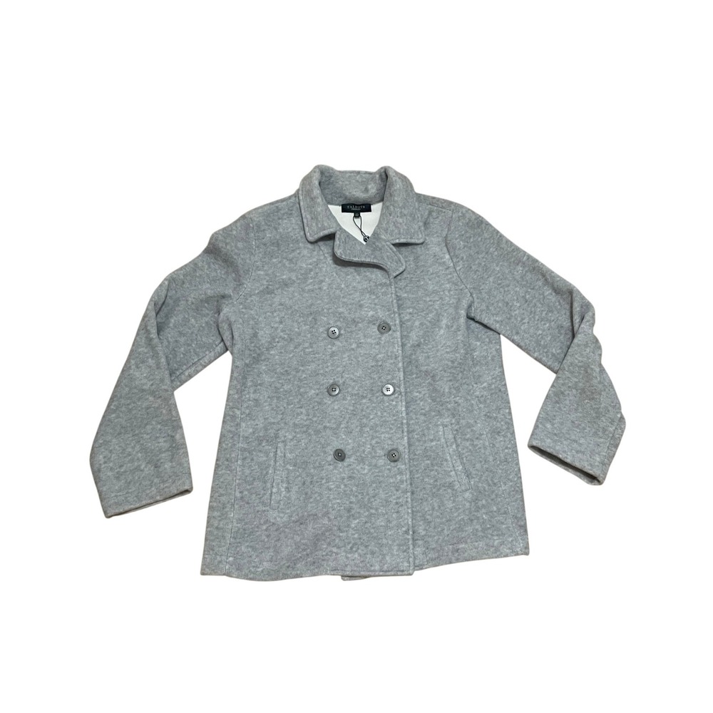 Talbots Women's XL Heather Grey Cozy Fleece Double Breasted Peacoat Jacket NWOT